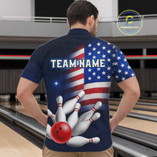 Load image into Gallery viewer, Custom US Flag Galaxy Bowling Jersey for Men Bowling Team Shirts Bowling Polo &amp; 1/4 Zip HNT169