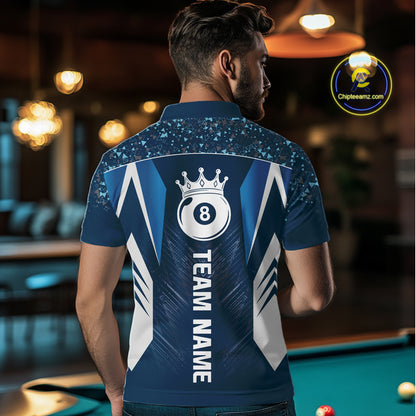 Navy Blue 8 Ball Crown Billiard Shirts for Men Custom Billiard League Team Shirts Polo & 1/4 Zip NNT102