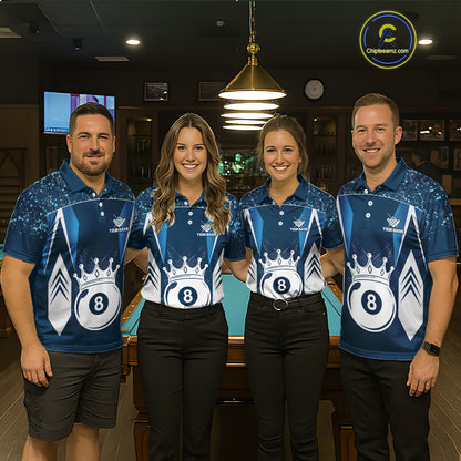 Navy Blue 8 Ball Crown Billiard Shirts for Women Custom Billiard League Team Shirts Polo & 1/4 Zip NNT102