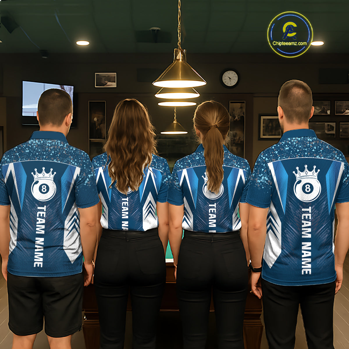 Navy Blue 8 Ball Crown Billiard Shirts for Men Custom Billiard League Team Shirts Polo & 1/4 Zip NNT102