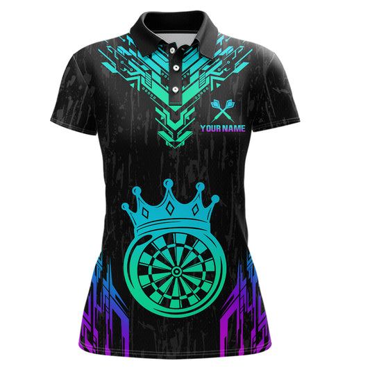 Custom Neon Black Crown Dart Shirts for Women Darts Team Jerseys Dart League Polo & 1/4 Zip NNT140
