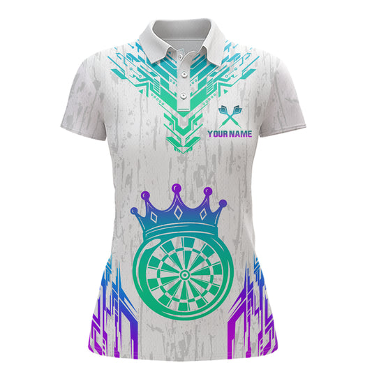 Custom Neon White Crown Dart Shirts for Women Darts Team Jerseys Dart League Polo & 1/4 Zip NNT140