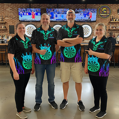 Custom Neon Black Crown Dart Shirts for Women Darts Team Jerseys Dart League Polo & 1/4 Zip NNT140