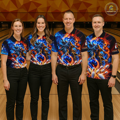 Custom Funny Flame Grim Reaper Bowling Jersey for Women Polo & 1/4 Zip Bowling Team Shirts HNT589