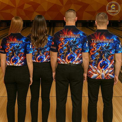 Custom Funny Flame Grim Reaper Bowling Jersey for Women Polo & 1/4 Zip Bowling Team Shirts HNT589