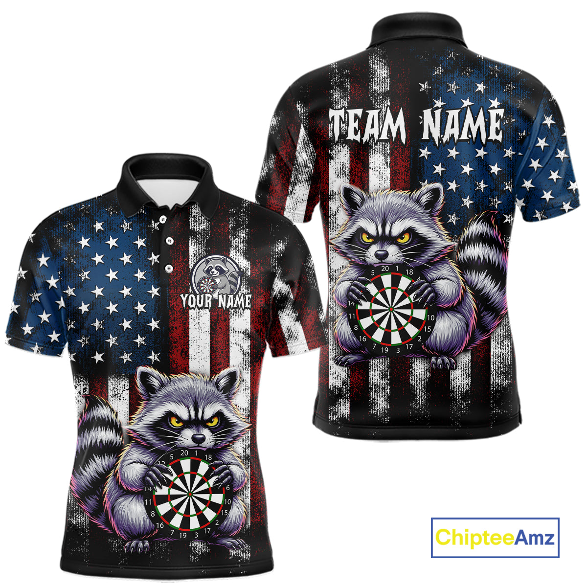 Custom Funny Raccoon American Flag Dart Shirts for Men Darts Team Jersey Dart League Shirt NNT360