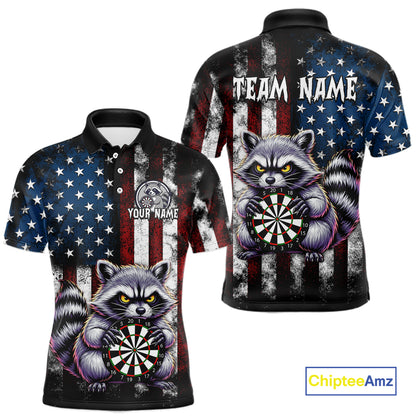 Custom Funny Raccoon American Flag Dart Shirts for Men Darts Team Jersey Dart League Shirt NNT360
