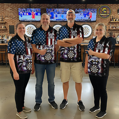Custom Funny Raccoon American Flag Dart Shirts for Women Darts Team Jersey Dart League Shirt NNT360