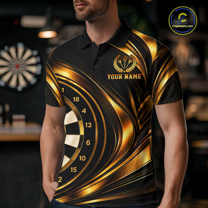 Custom Black and Gold Darts Team Jersey Dart Shirts for Men Dart League Shirt Polo & 1/4Zip NNT361