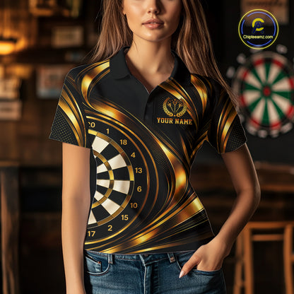 Custom Black and Gold Darts Team Jersey Dart Shirts for Women Dart League Shirt Polo & 1/4Zip NNT361
