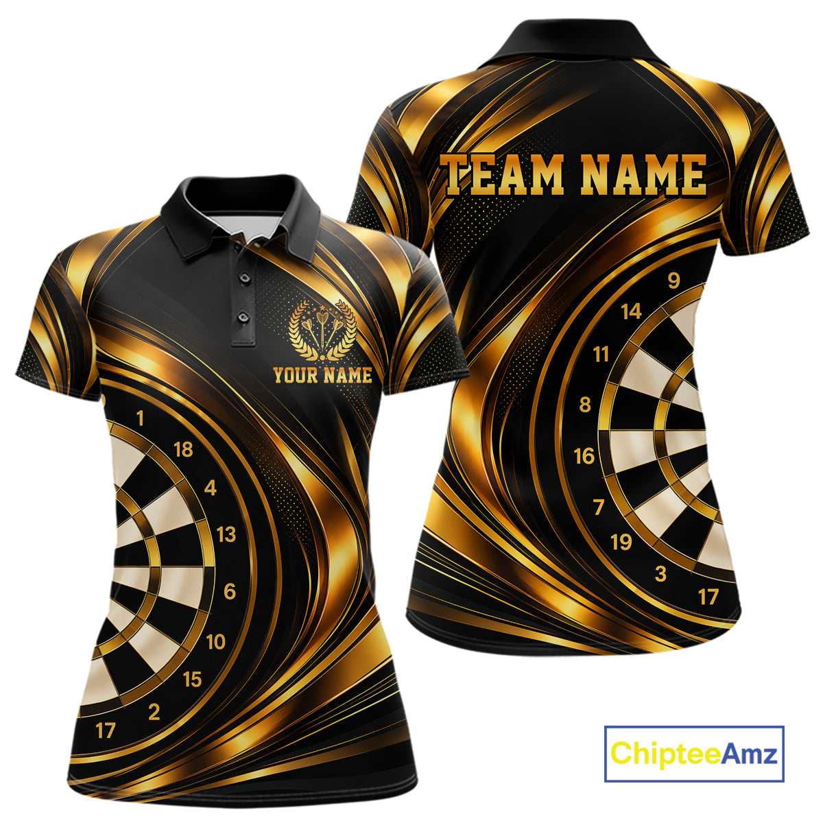 Custom Black and Gold Darts Team Jersey Dart Shirts for Women Dart League Shirt Polo & 1/4Zip NNT361