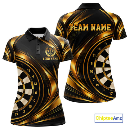 Custom Black and Gold Darts Team Jersey Dart Shirts for Women Dart League Shirt Polo & 1/4Zip NNT361