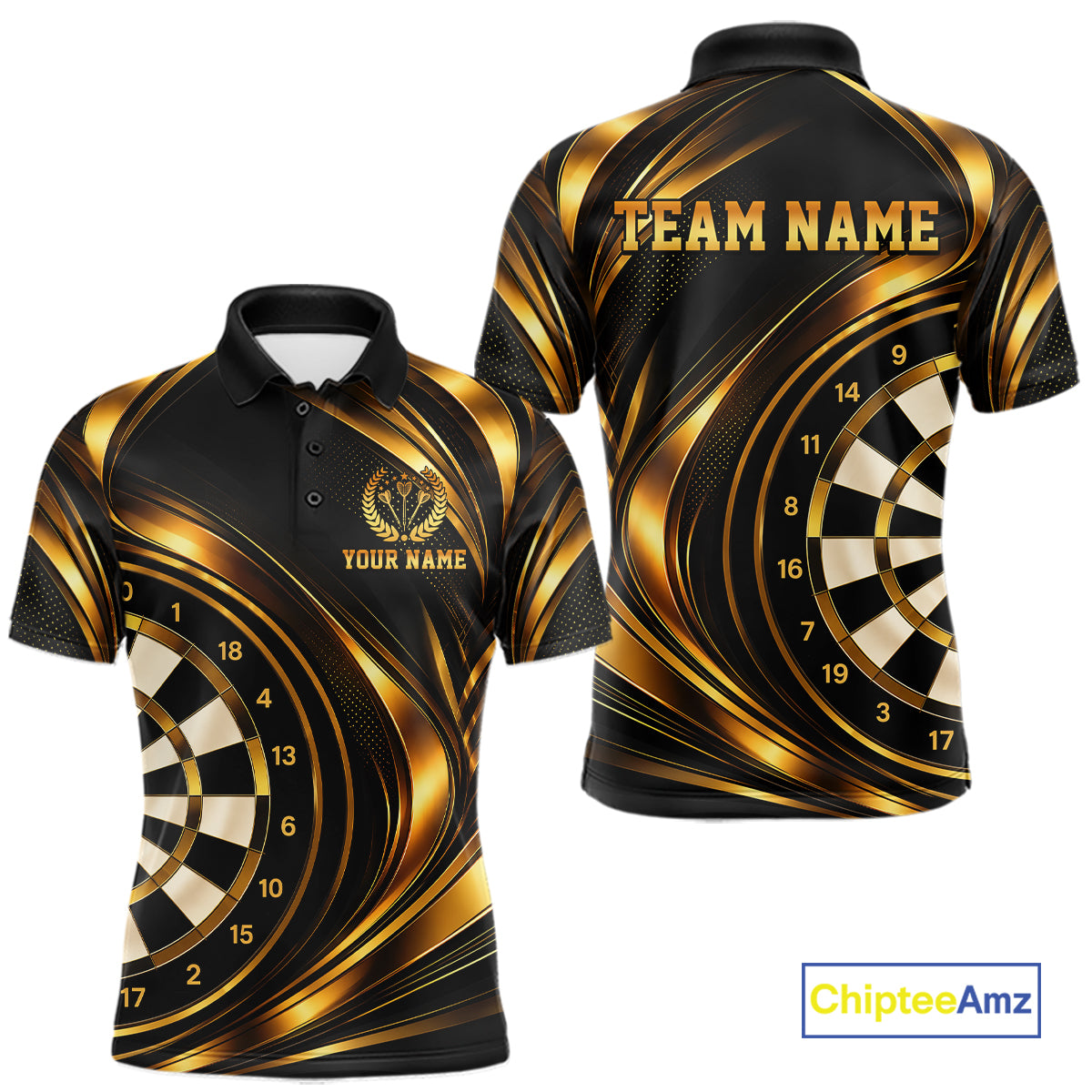 Custom Black and Gold Darts Team Jersey Dart Shirts for Men Dart League Shirt Polo & 1/4Zip NNT361