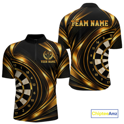 Custom Black and Gold Darts Team Jersey Dart Shirts for Men Dart League Shirt Polo & 1/4Zip NNT361