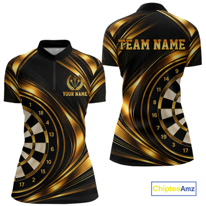 Custom Black and Gold Darts Team Jersey Dart Shirts for Women Dart League Shirt Polo & 1/4Zip NNT361