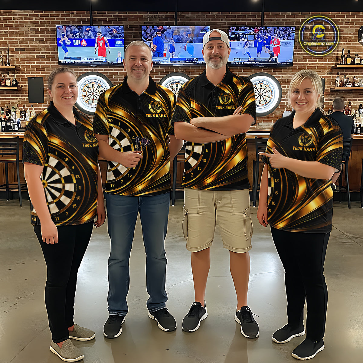 Custom Black and Gold Darts Team Jersey Dart Shirts for Women Dart League Shirt Polo & 1/4Zip NNT361
