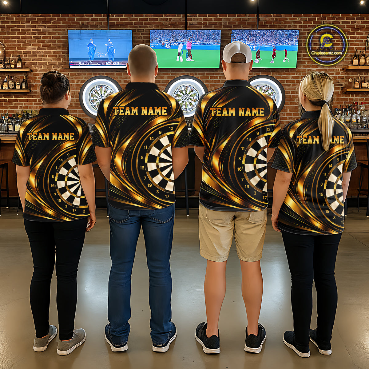 Custom Black and Gold Darts Team Jersey Dart Shirts for Men Dart League Shirt Polo & 1/4Zip NNT361