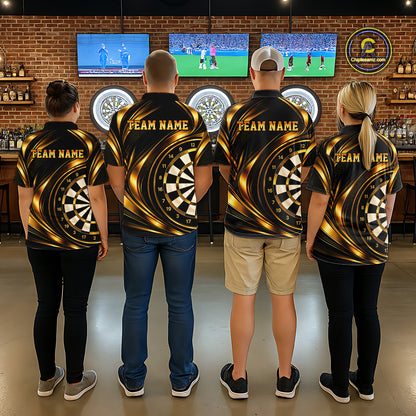 Custom Black and Gold Darts Team Jersey Dart Shirts for Men Dart League Shirt Polo & 1/4Zip NNT361