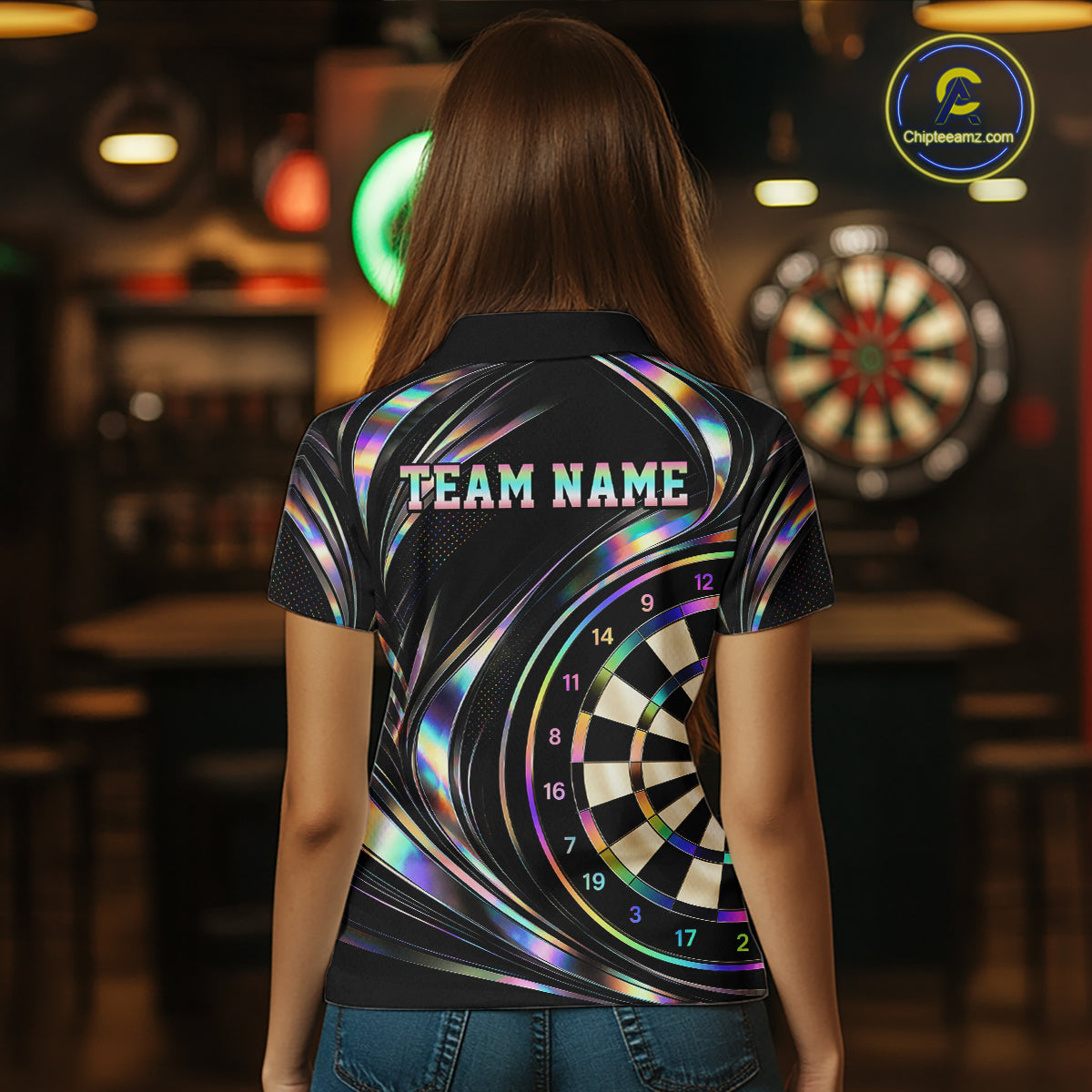 Custom Holograpic Darts Team Jersey Dart Shirts for Women Dart League Shirt Polo & 1/4Zip NNT362