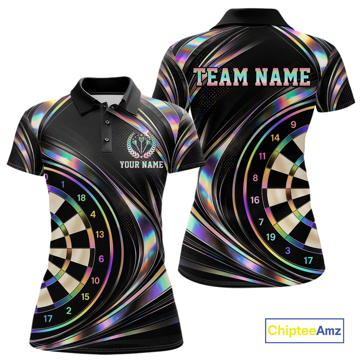 Custom Holograpic Darts Team Jersey Dart Shirts for Women Dart League Shirt Polo & 1/4Zip NNT362
