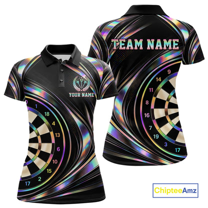 Custom Holograpic Darts Team Jersey Dart Shirts for Women Dart League Shirt Polo & 1/4Zip NNT362