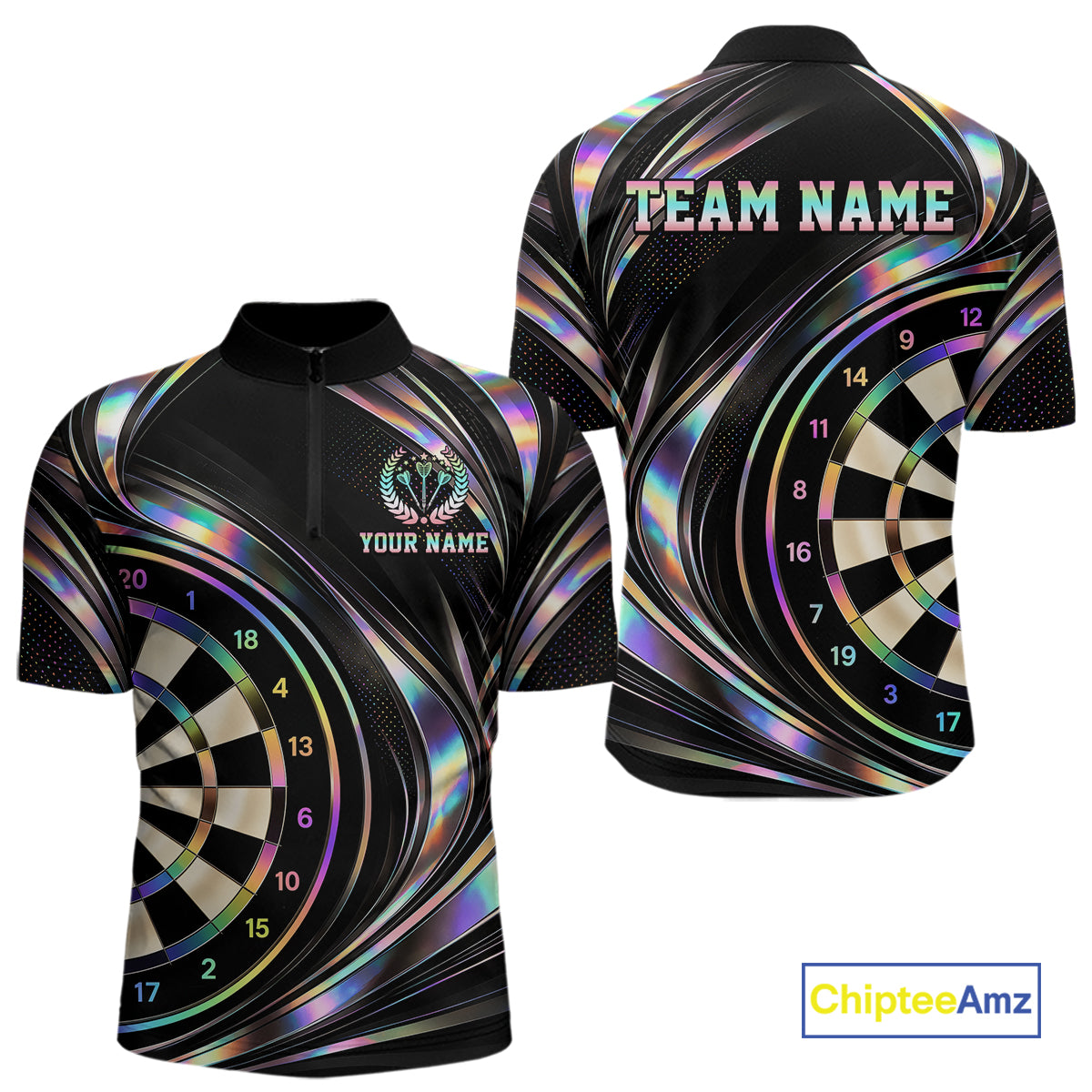 Custom Holograpic Darts Team Jersey Dart Shirts for Men Dart League Shirt Polo & 1/4Zip NNT362