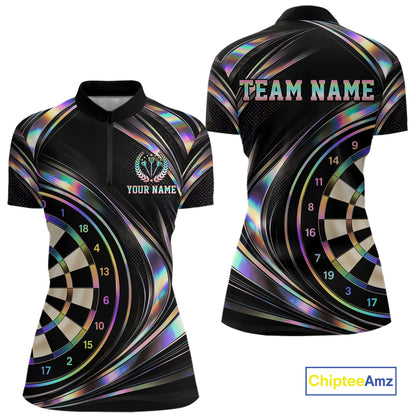 Custom Holograpic Darts Team Jersey Dart Shirts for Women Dart League Shirt Polo & 1/4Zip NNT362