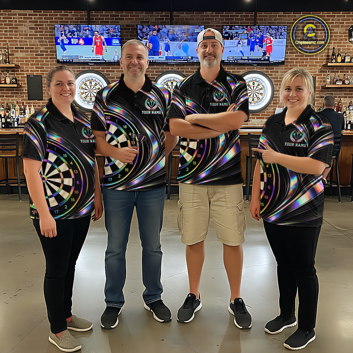 Custom Holograpic Darts Team Jersey Dart Shirts for Men Dart League Shirt Polo & 1/4Zip NNT362