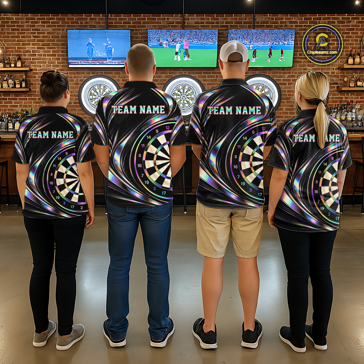 Custom Holograpic Darts Team Jersey Dart Shirts for Women Dart League Shirt Polo & 1/4Zip NNT362