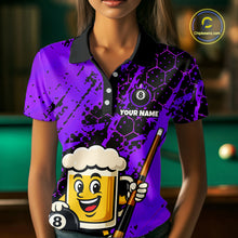 Load image into Gallery viewer, Custom Funny Purple Beer 8 Ball Pool Billiard Shirt for Women Polo &amp; 1/4 Zip, Billiard Team Jerseys NNT147