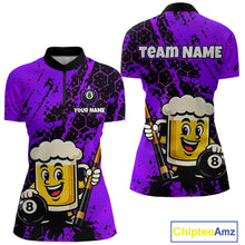 Load image into Gallery viewer, Custom Funny Purple Beer 8 Ball Pool Billiard Shirt for Women Polo &amp; 1/4 Zip, Billiard Team Jerseys NNT147