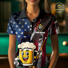 Load image into Gallery viewer, Custom Funny US Flag Beer 8 Ball Pool Billiard Shirt for Women Polo &amp; 1/4 Zip, Billiard Team Jerseys NNT147