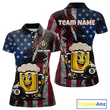 Load image into Gallery viewer, Custom Funny US Flag Beer 8 Ball Pool Billiard Shirt for Women Polo &amp; 1/4 Zip, Billiard Team Jerseys NNT147