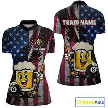 Load image into Gallery viewer, Custom Funny US Flag Beer 8 Ball Pool Billiard Shirt for Women Polo &amp; 1/4 Zip, Billiard Team Jerseys NNT147
