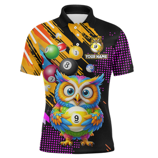 Custom Funny Colorful Owl 9 Ball Pool Billiard Shirt for Men Billiard Team Jersey Polo & 1/4 Zip NNT156