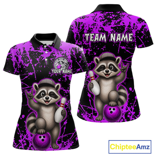 Purple Funny Raccoon Bowling Jersey for Women Bowling League Bowling Team Shirts Polo & 1/4 Zip HN232