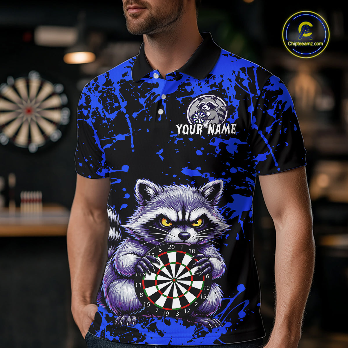Custom Blue Funny Raccoon Darts Shirt for Men Darts Team Jerseys Dartboard Shirt Dart League NNT292