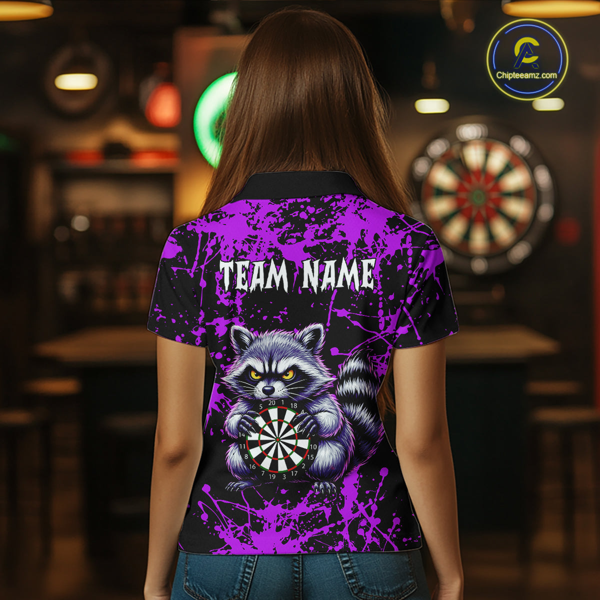 Custom Purple Funny Raccoon Darts Shirt for Women Darts Team Jerseys Dartboard Shirt Dart League NNT292
