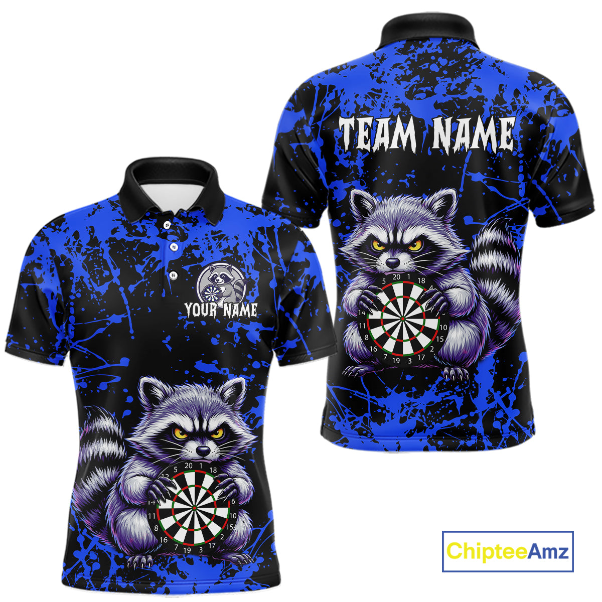 Custom Blue Funny Raccoon Darts Shirt for Men Darts Team Jerseys Dartboard Shirt Dart League NNT292