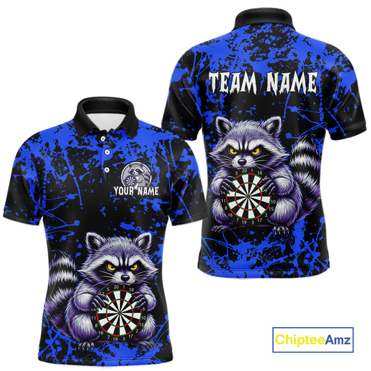 Custom Blue Funny Raccoon Darts Shirt for Men Darts Team Jerseys Dartboard Shirt Dart League NNT292