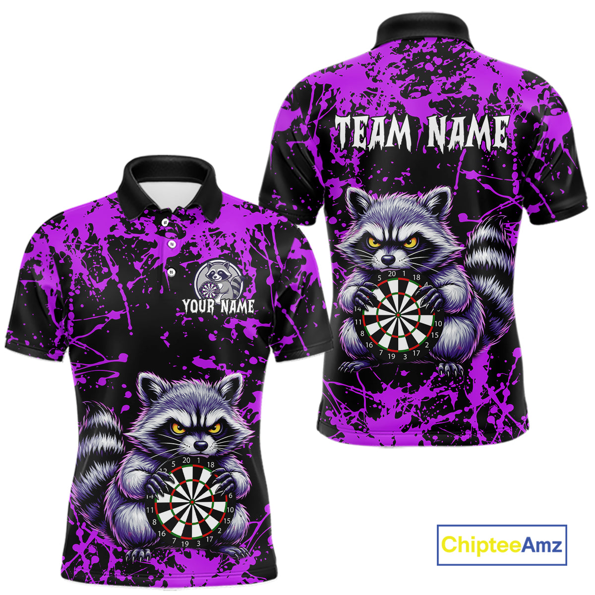 Custom Purple Funny Raccoon Darts Shirt for Men Darts Team Jerseys Dartboard Shirt Dart League NNT292