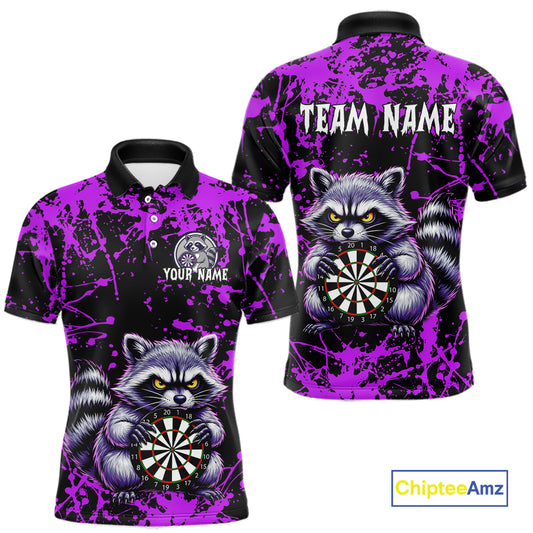 Custom Purple Funny Raccoon Darts Shirt for Men Darts Team Jerseys Dartboard Shirt Dart League NNT292