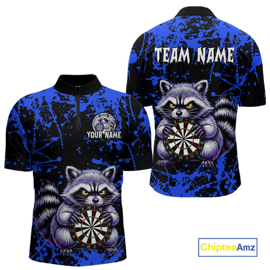 Custom Blue Funny Raccoon Darts Shirt for Men Darts Team Jerseys Dartboard Shirt Dart League NNT292