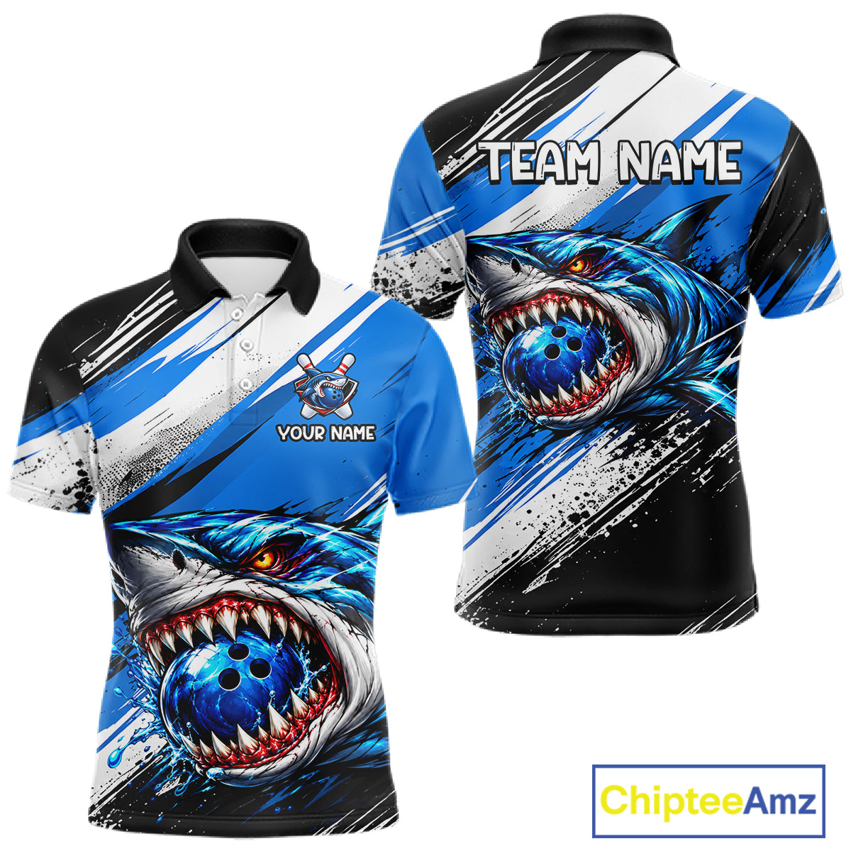 Custom Shark Bowling Jersey for Men Bowling Cloth Polo & 1/4 Zip Bowling Team Shirt HNT591