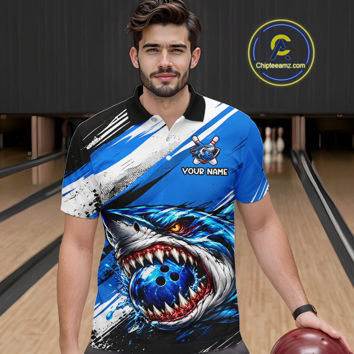 Custom Shark Bowling Jersey for Men Bowling Cloth Polo & 1/4 Zip Bowling Team Shirt HNT591