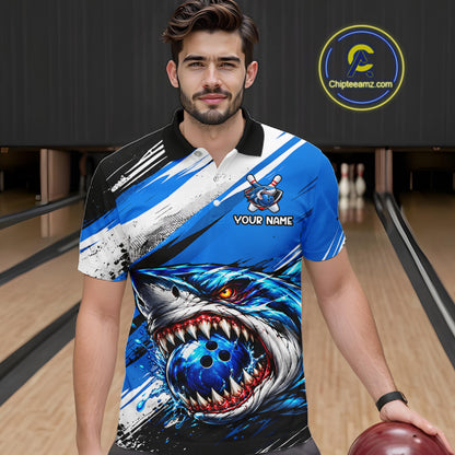 Custom Shark Bowling Jersey for Men Bowling Cloth Polo & 1/4 Zip Bowling Team Shirt HNT591