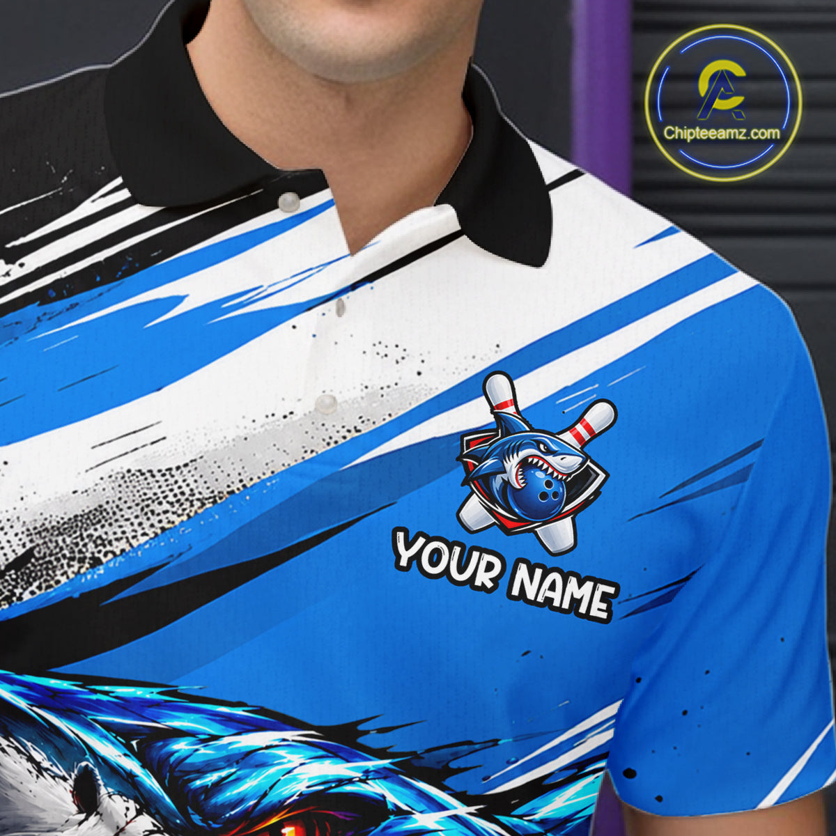 Custom Shark Bowling Jersey for Men Bowling Cloth Polo & 1/4 Zip Bowling Team Shirt HNT591