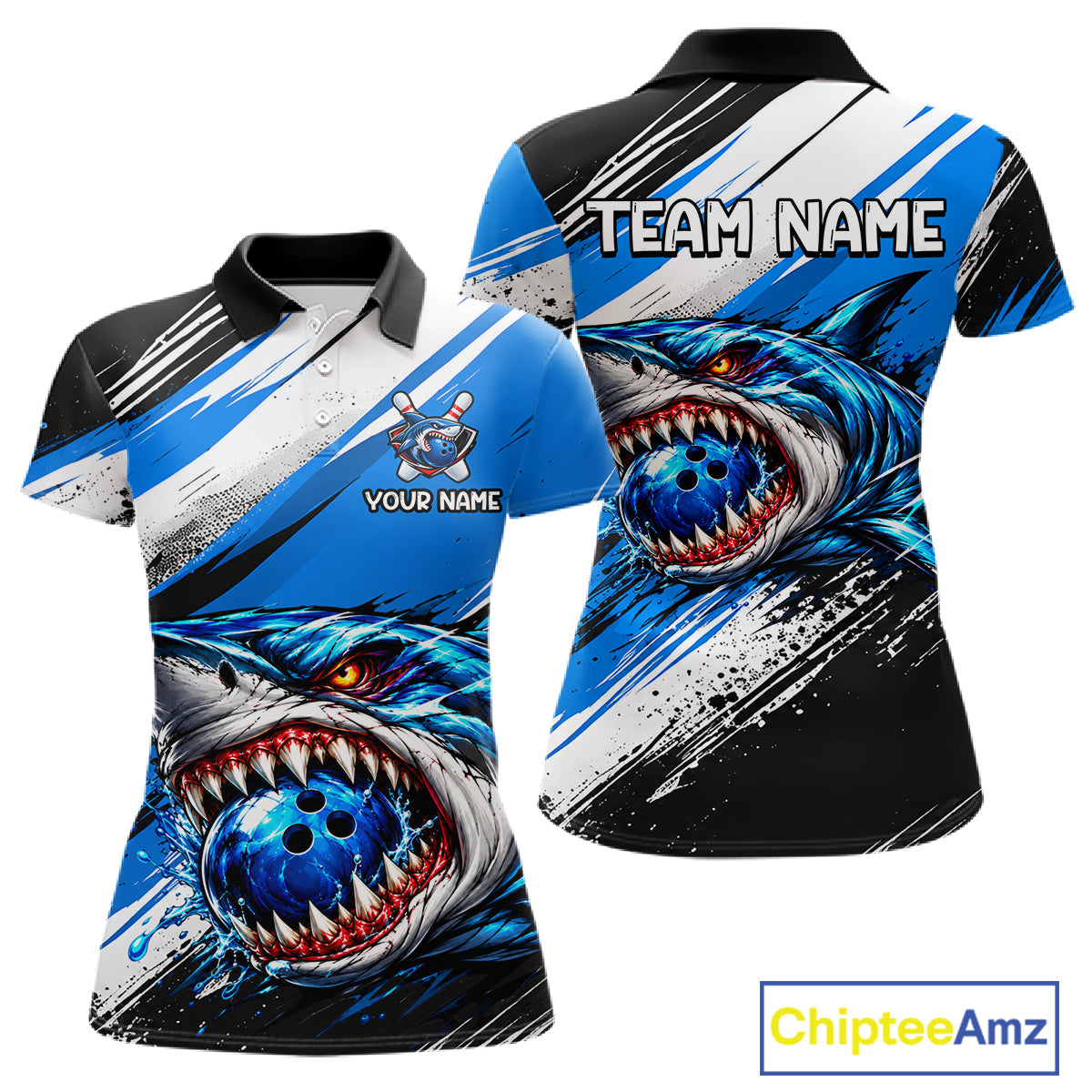Custom Shark Bowling Jersey for Women Bowling Cloth Polo & 1/4 Zip Bowling Team Shirt HNT591