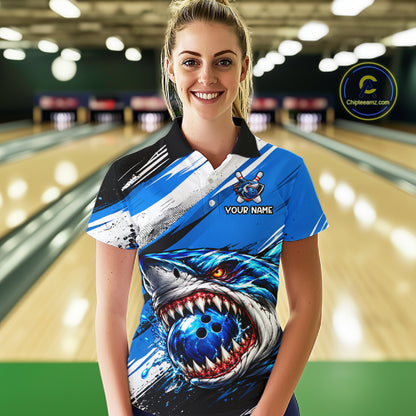 Custom Shark Bowling Jersey for Women Bowling Cloth Polo & 1/4 Zip Bowling Team Shirt HNT591