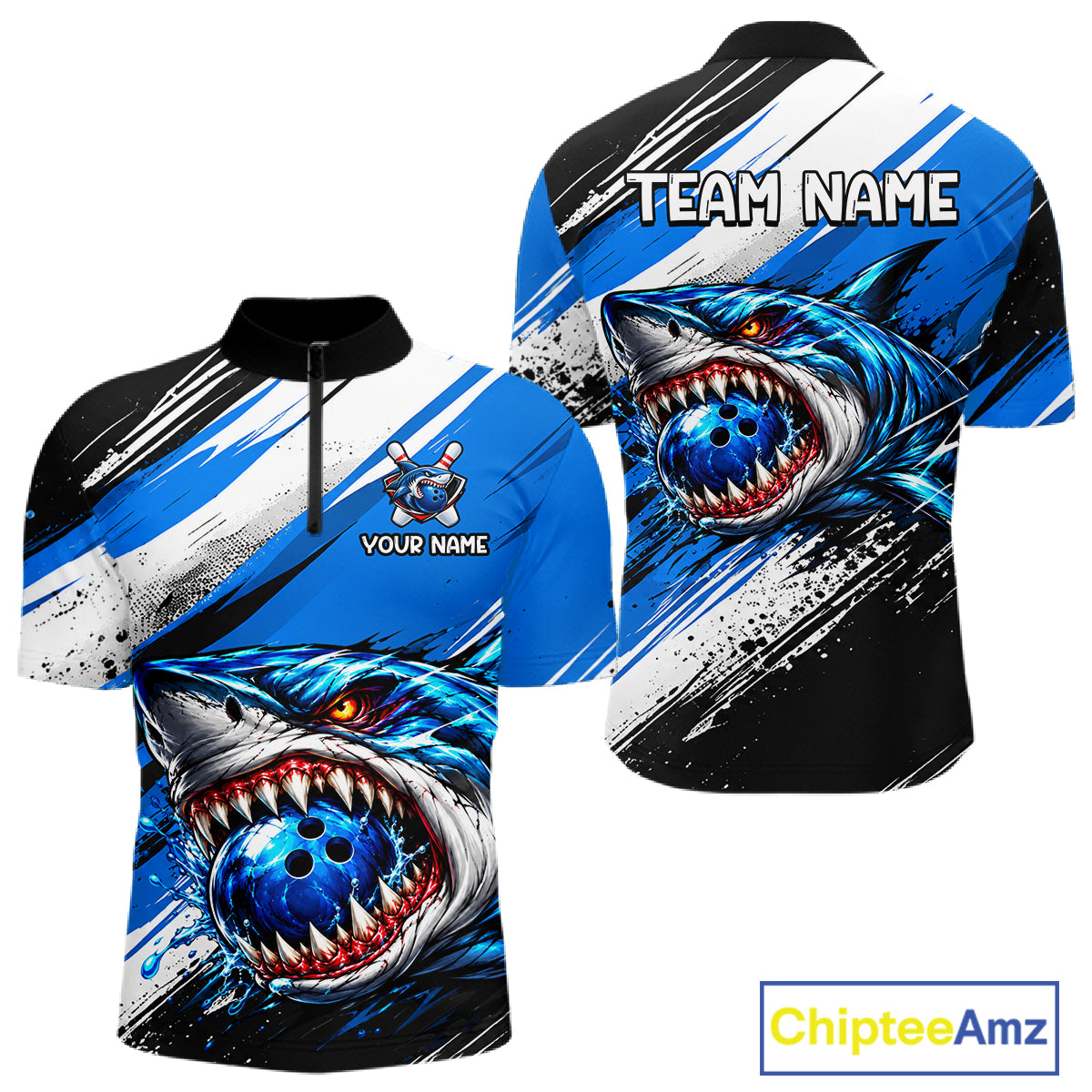 Custom Shark Bowling Jersey for Men Bowling Cloth Polo & 1/4 Zip Bowling Team Shirt HNT591
